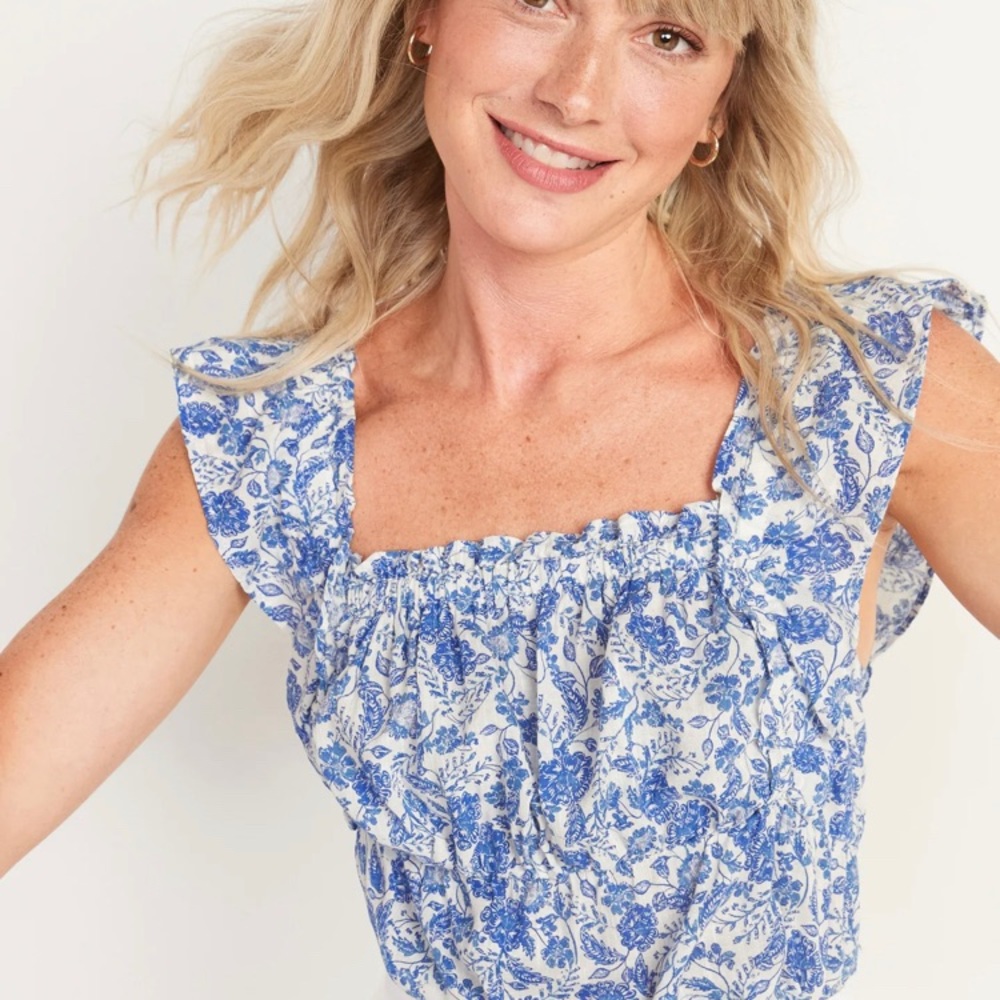 Printed Ruffle Babydoll Top